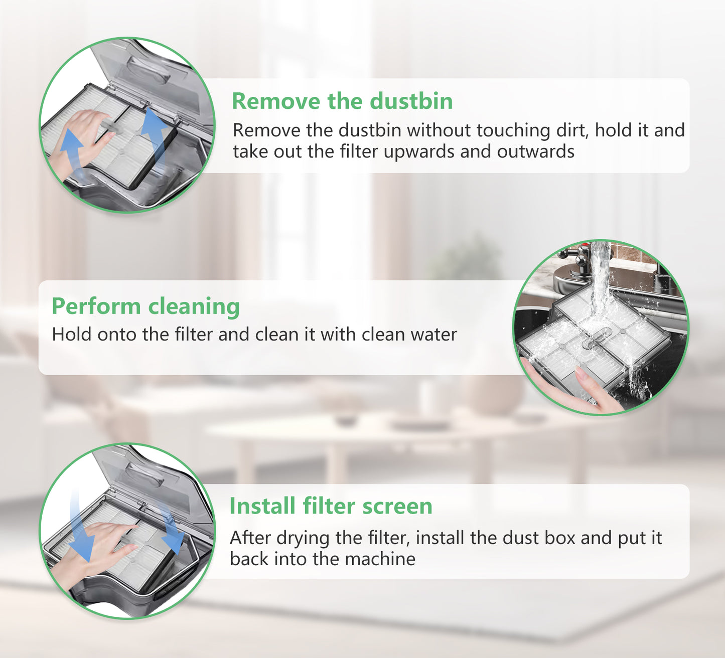 Washable Dust Bin Filter White (2pcs/Box) for Roborock Saros 10R