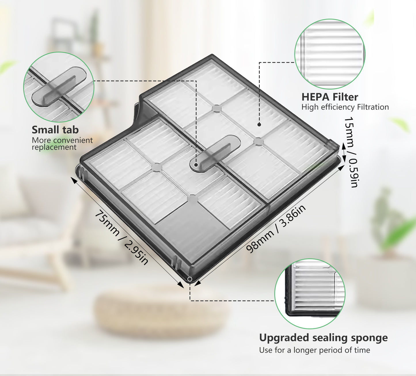 Washable Dust Bin Filter White (2pcs/Box) for Roborock Saros 10R